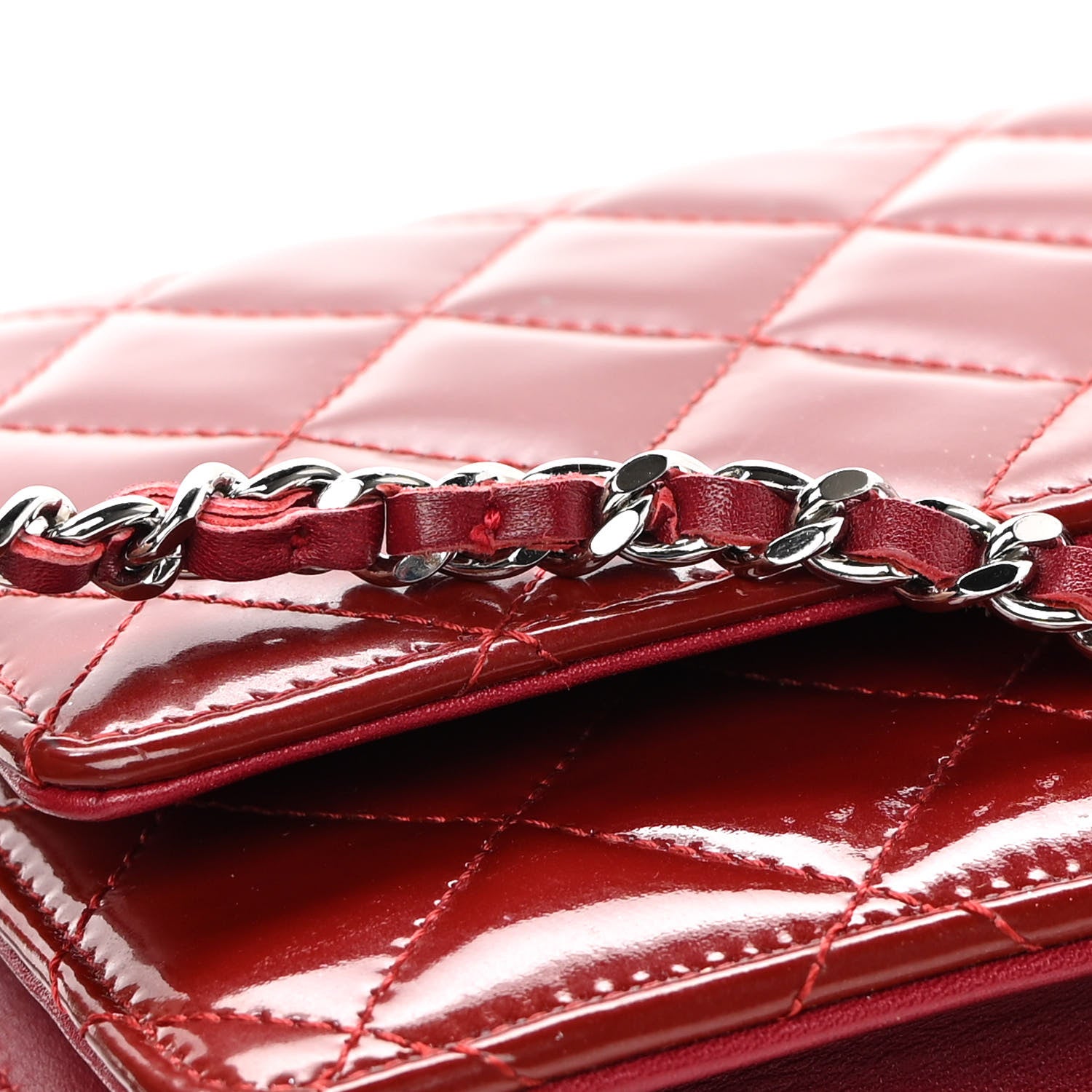 Chanel Patent Quilted Wallet On Chain WOC Red 20 of 21