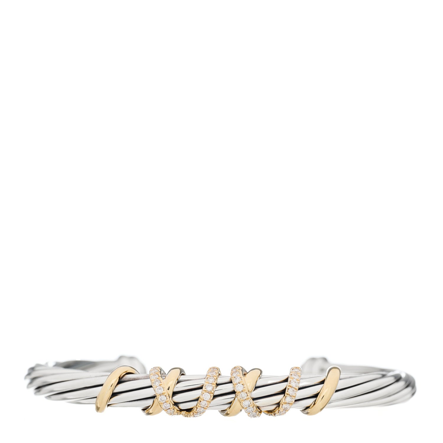 David Yurman Sterling Silver 18K Yellow Gold Diamond 6mm Helena Station Bracelet 1 of 4