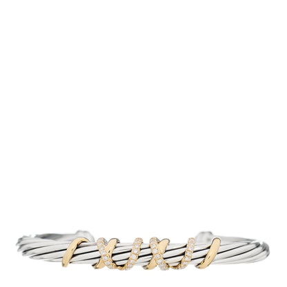 David Yurman Sterling Silver 18K Yellow Gold Diamond 6mm Helena Station Bracelet 1 of 4