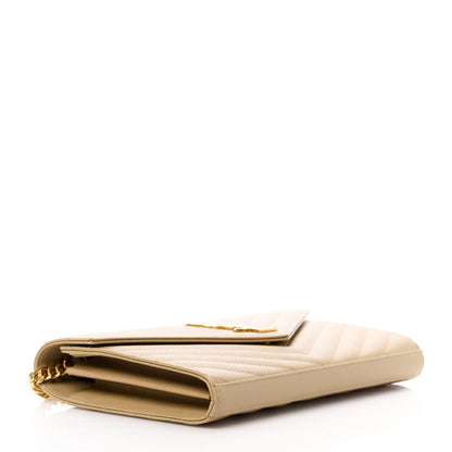 Saint Laurent Grain De Poudre Matelasse Chevron Monogram Chain Wallet Dark Latte 4 of 13
