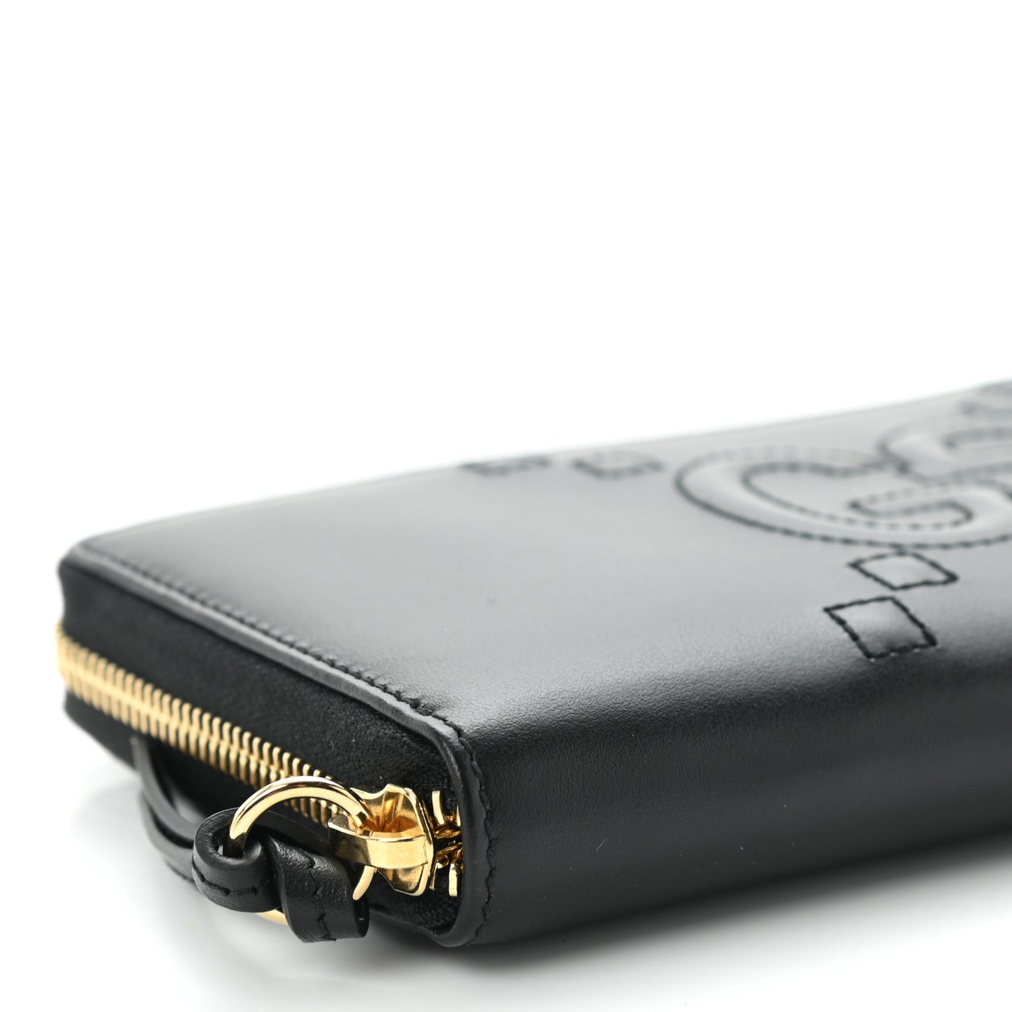 Apollo Calfskin GG Dadini Embroidered Zip Around Wallet Black