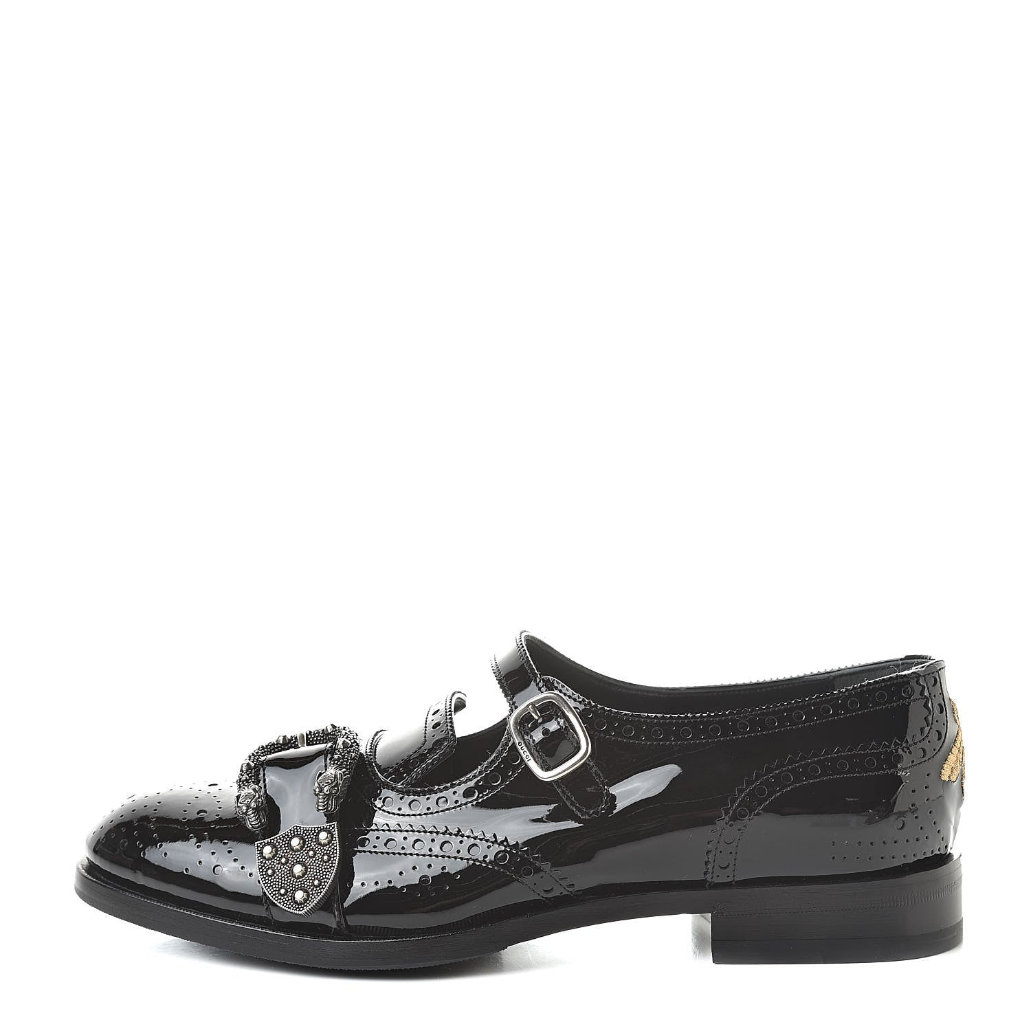 Gucci Vernice Crystal Bee Embroidered Mens Queercore Brogue Monk Strap Loafers 9 Black 1 of 10