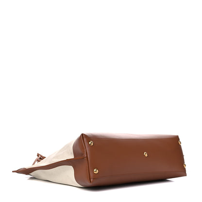 Saint Laurent Calfskin Linen Two Tone Cabas Tote Beige 4 of 12