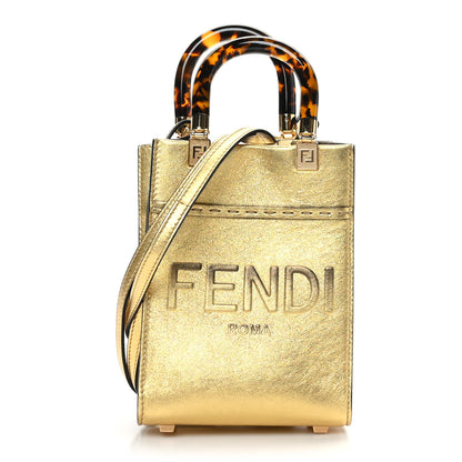 Fendi Vitello Catalan Mirror Plexiglass Mini Fendi Sunshine Shopper Tote Gold 1 of 9