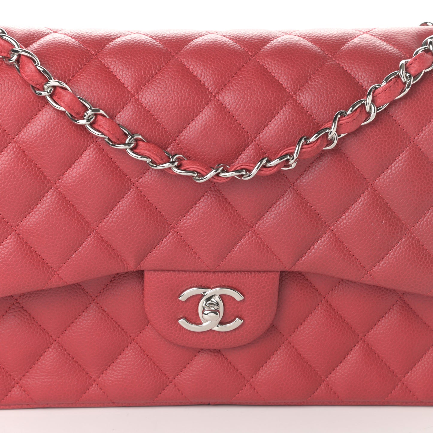 Caviar Quilted Jumbo Double Flap Red