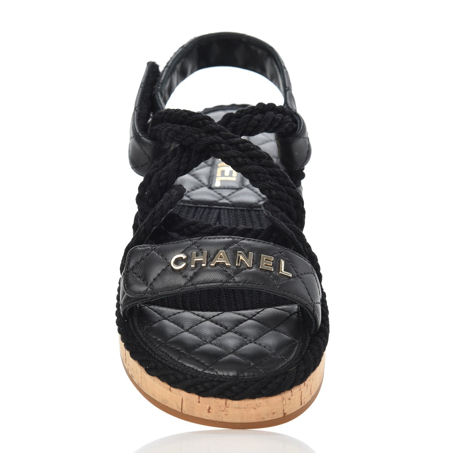 Cord Lambskin Quilted Logo Sandals 39 Black