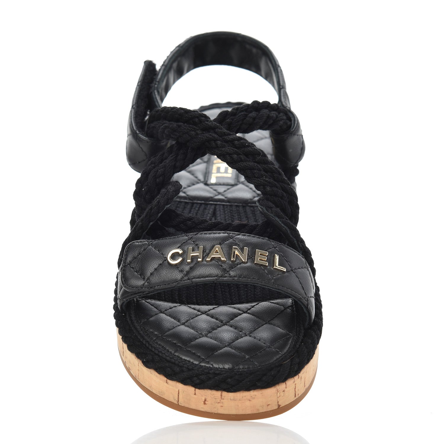 Chanel Cord Lambskin Quilted Logo Sandals 39 Black 9 of 10