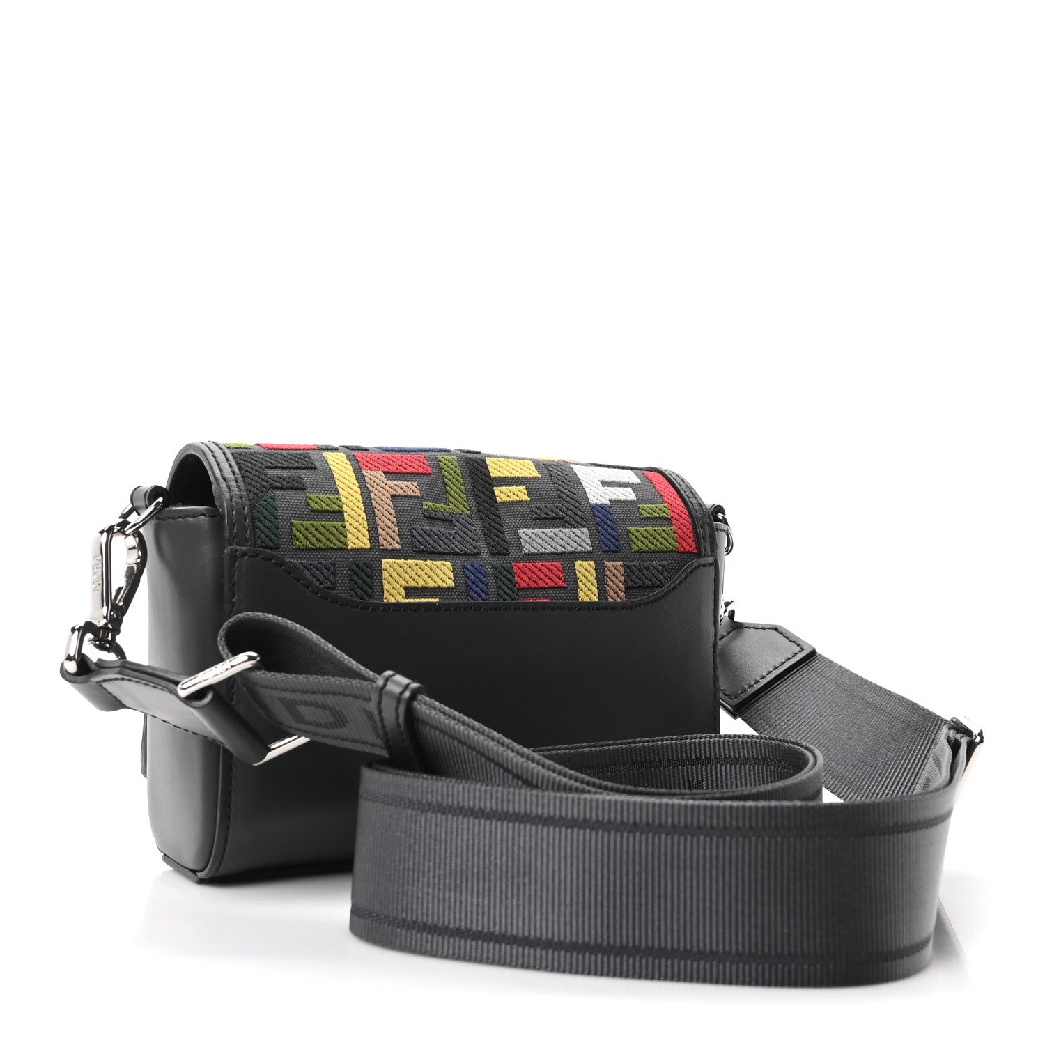 Fendi Canvas Vitello King Seta FF Embroidered Mini Compact Messenger Bag Asfalto Multicolor 3 of 10