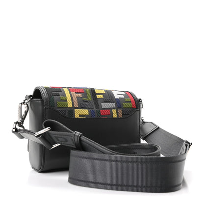 Fendi Canvas Vitello King Seta FF Embroidered Mini Compact Messenger Bag Asfalto Multicolor 3 of 10