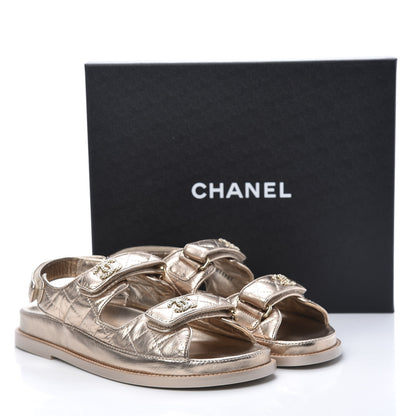 Chanel Metallic Lambskin Velcro Dad Sandals 38.5 Light Bronze 8 of 8