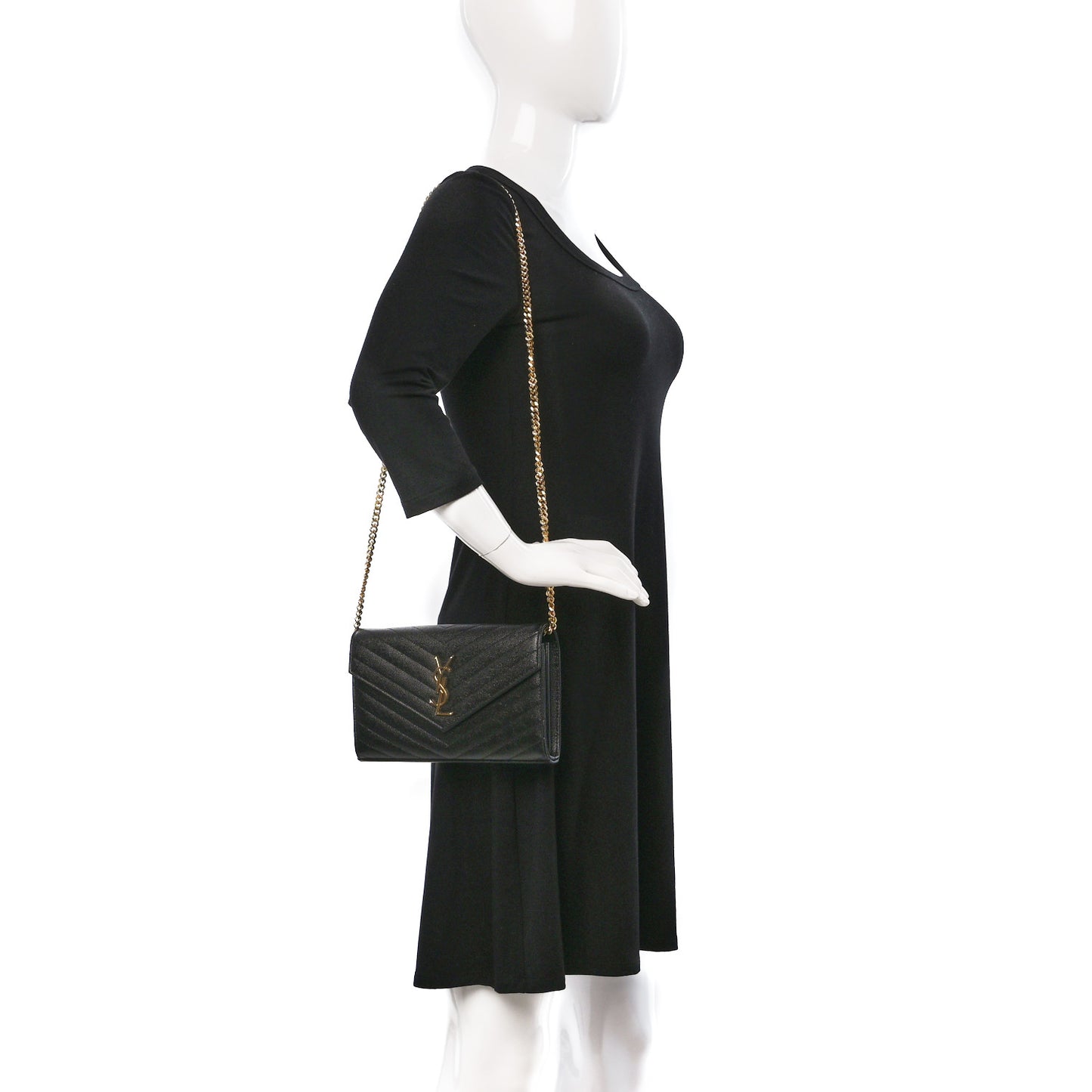 Grain De Poudre Matelasse Chevron Monogram Chain Wallet Black