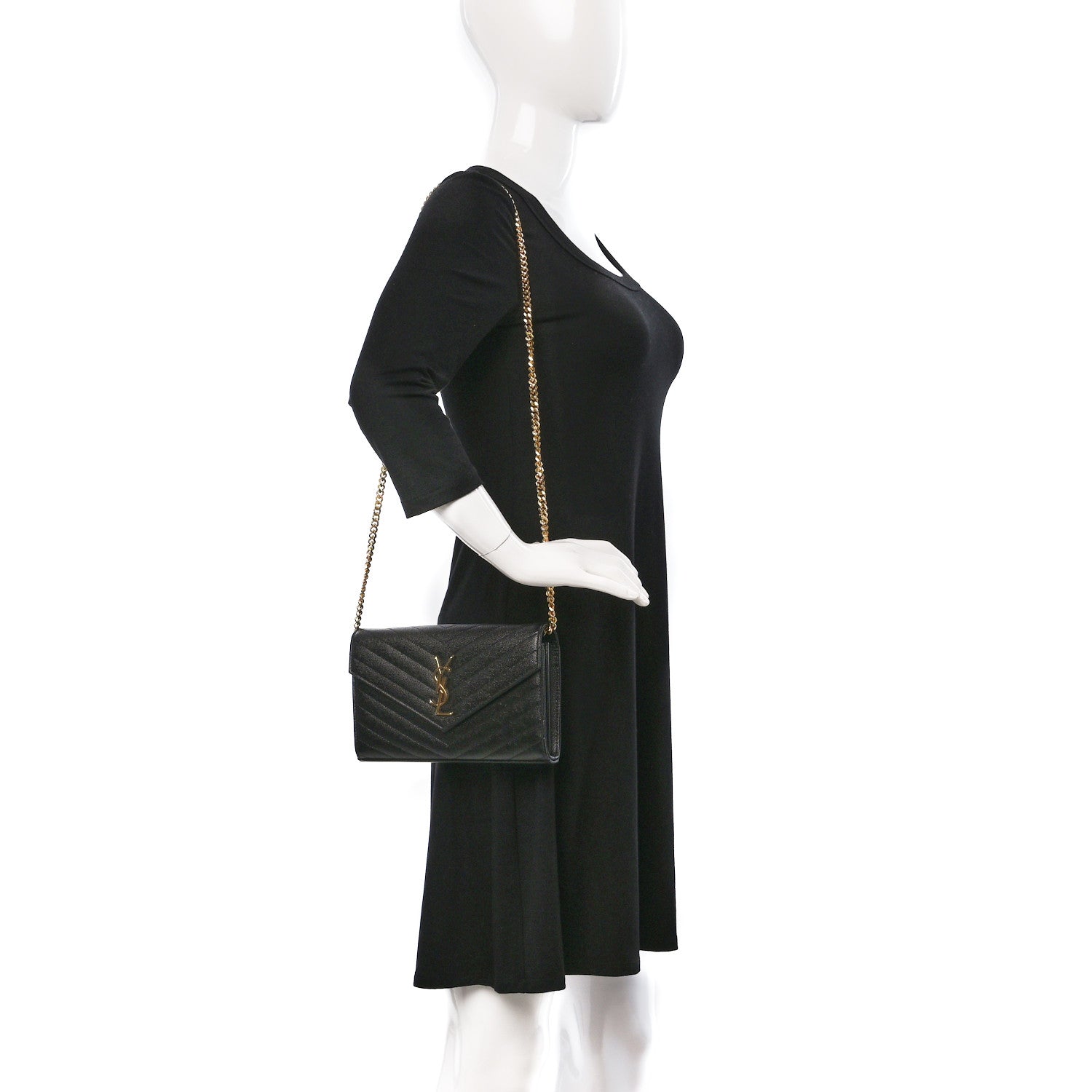 Saint Laurent Grain De Poudre Matelasse Chevron Monogram Chain Wallet Black 2 of 9