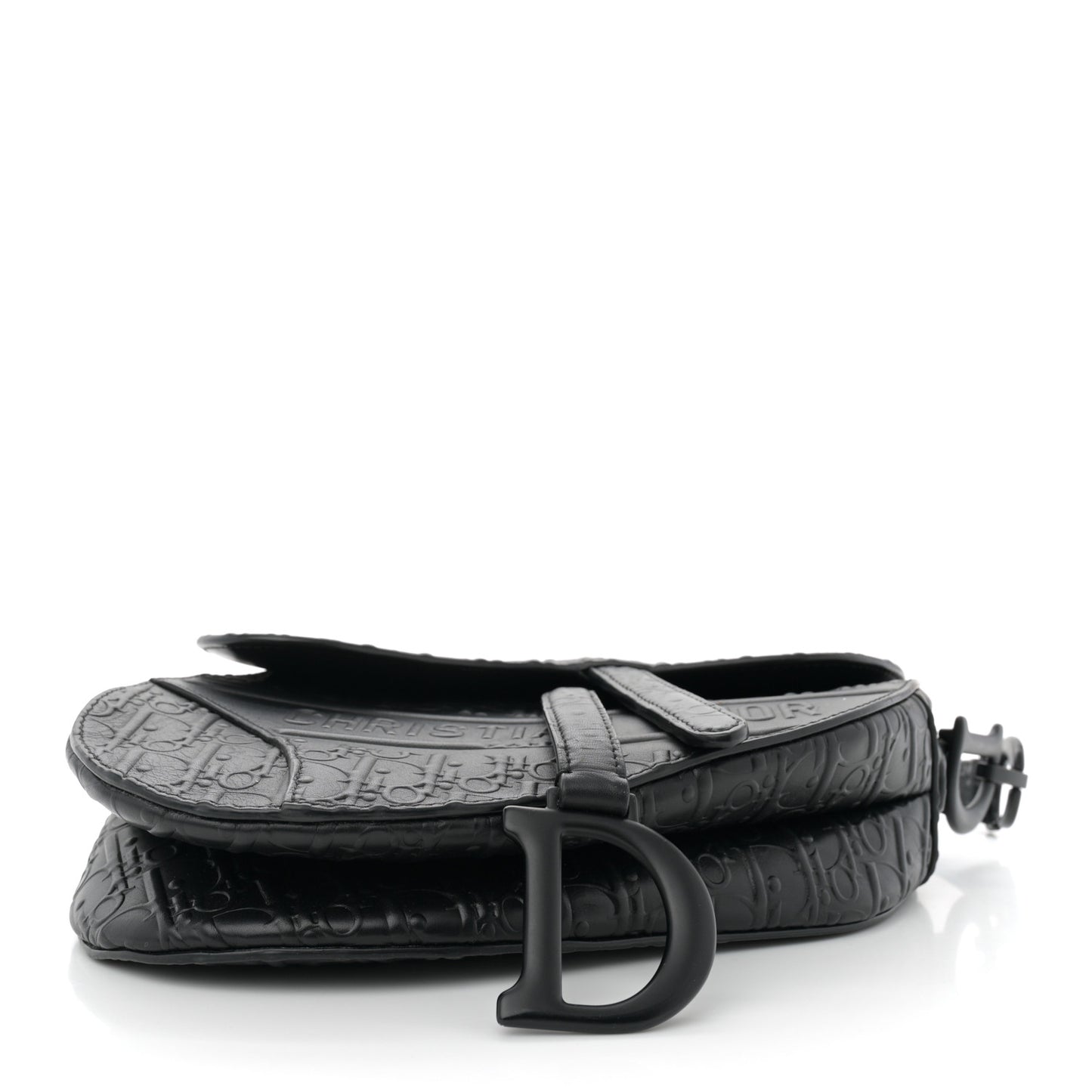 Calfskin Embossed Oblique Saddle Bag Black