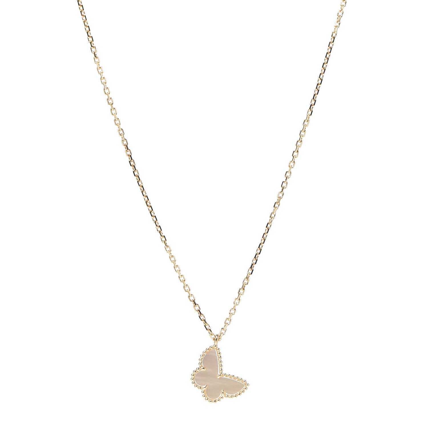 Van Cleef & Arpels 18K Yellow Gold Mother of Pearl Sweet Alhambra Butterfly Pendant Necklace 1 of 6