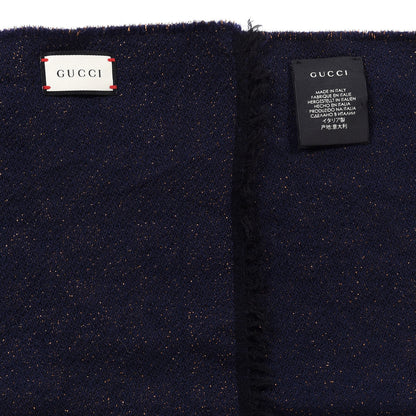 Gucci Wool Silk Jacquard GG Monogram Stenix Scarf Navy Yellow 6 of 8