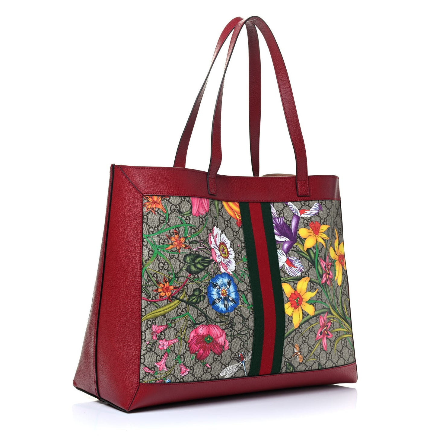 GG Supreme Monogram Flora Web Large Ophidia Tote Red