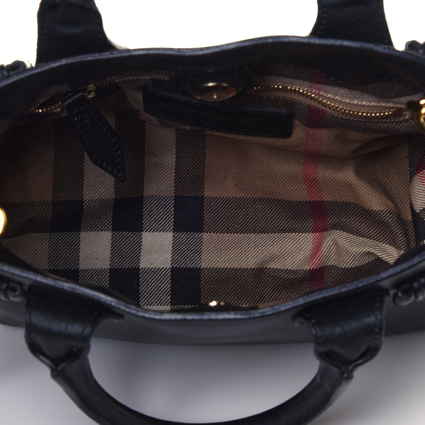 Calfskin House Check Small Banner Tote Black