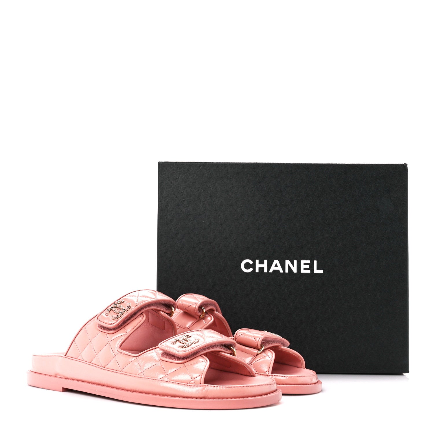 Chanel Lambskin Quilted Velcro Dad Chain CC Slide Sandals 39.5 Pink 9 of 9