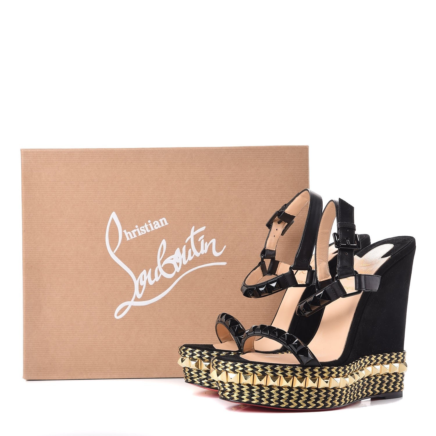 Christian Louboutin Calfskin Suede Cataclou 140 Wedge Sandals 38 Black 9 of 9