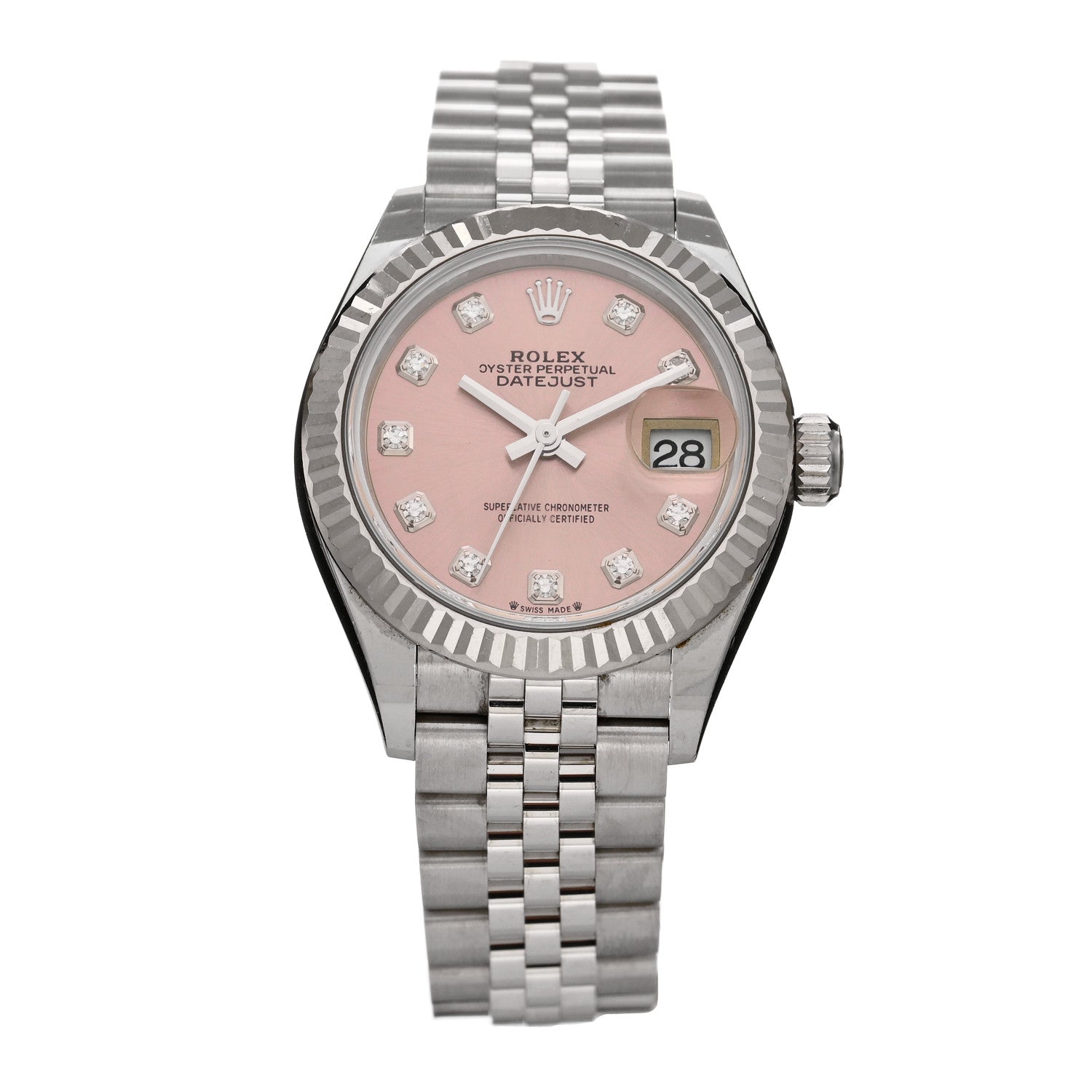 Rolex Stainless Steel 18K White Gold Diamond 28mm Oyster Perpetual Datejust Watch Pink 279174 1 of 5