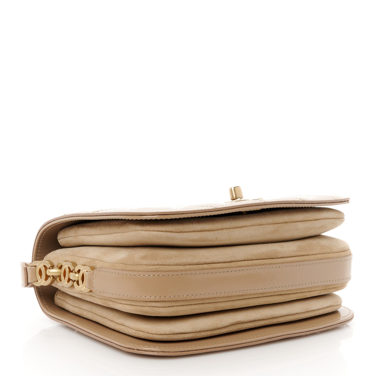 Chanel Shiny Calfskin Quilted Suede Goatskin Mini Messenger Beige 4 of 11