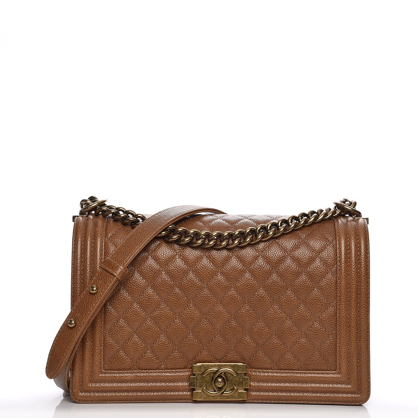 Caviar Quilted New Medium Boy Flap Light Brown