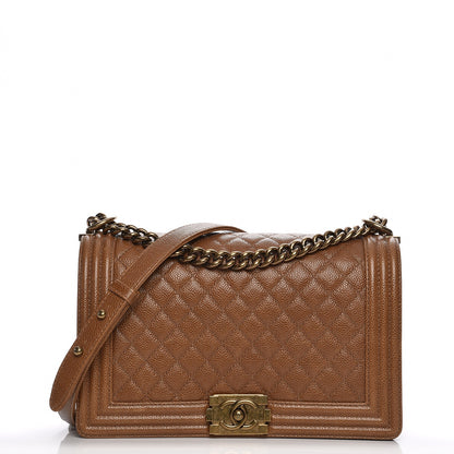 Chanel Caviar Quilted New Medium Boy Flap Light Brown 1 of 8