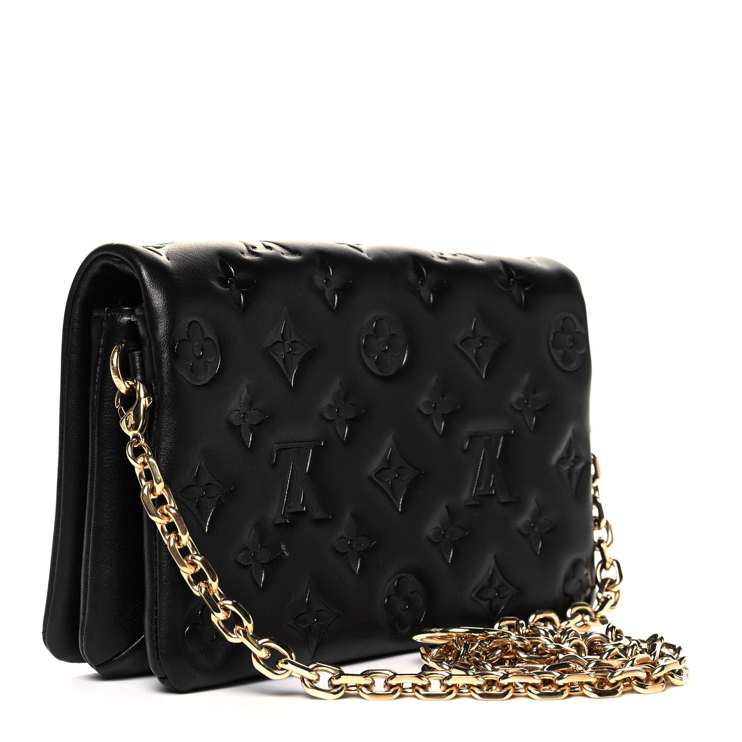 Louis Vuitton Lambskin Embossed Monogram Pochette Coussin Black 3 of 8