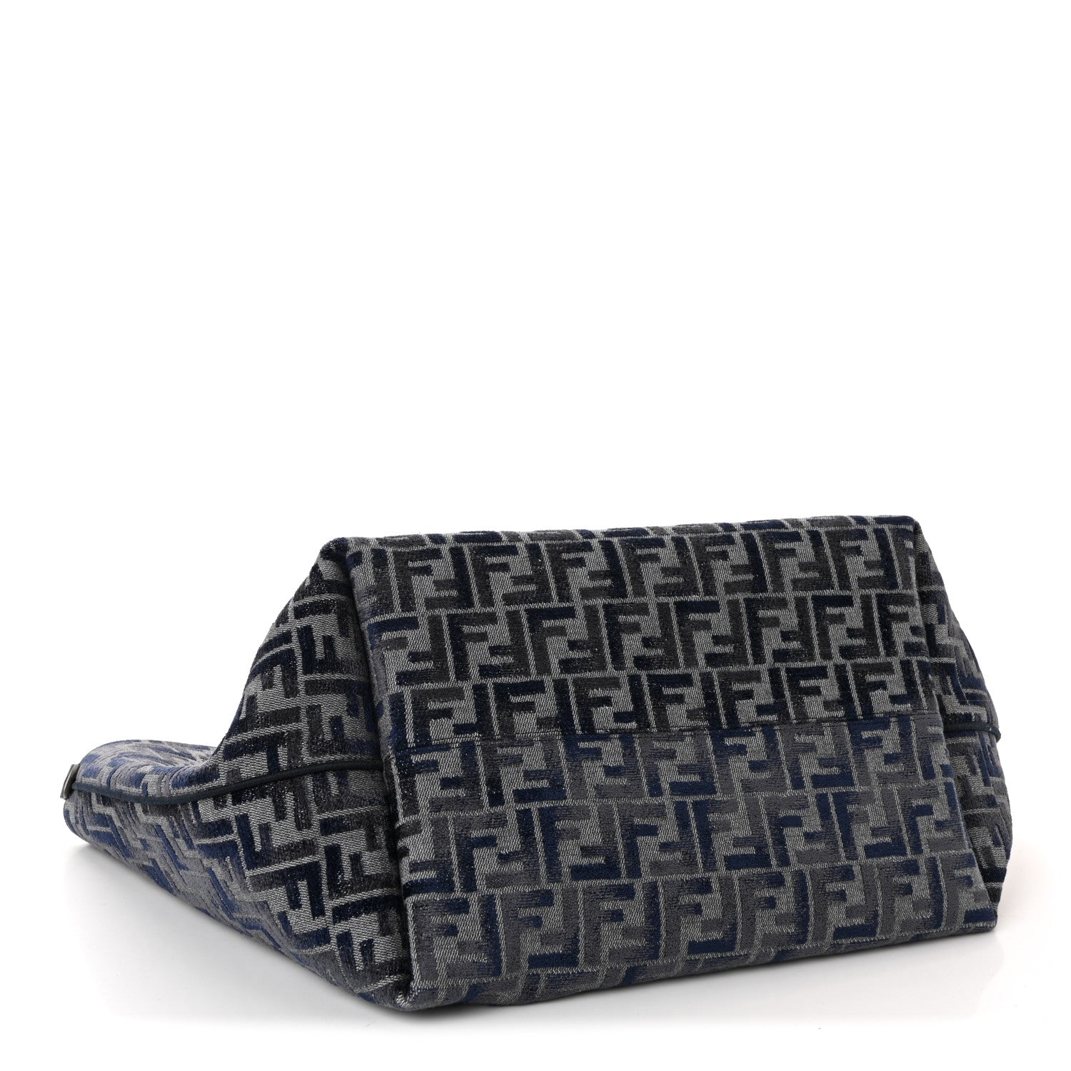 Fendi Chenille Vitello Santa Barbara FF Large Roll Reversible Shopping Tote Grigio Notte Flamingo 4 of 9