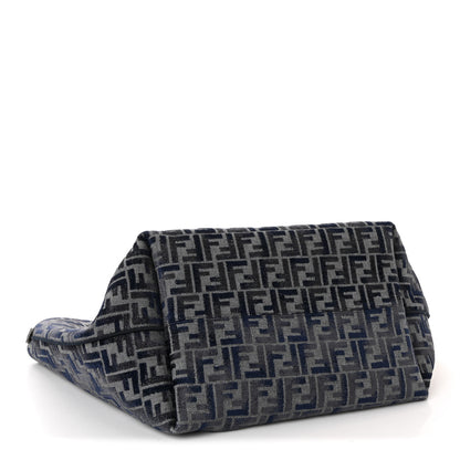 Fendi Chenille Vitello Santa Barbara FF Large Roll Reversible Shopping Tote Grigio Notte Flamingo 4 of 9