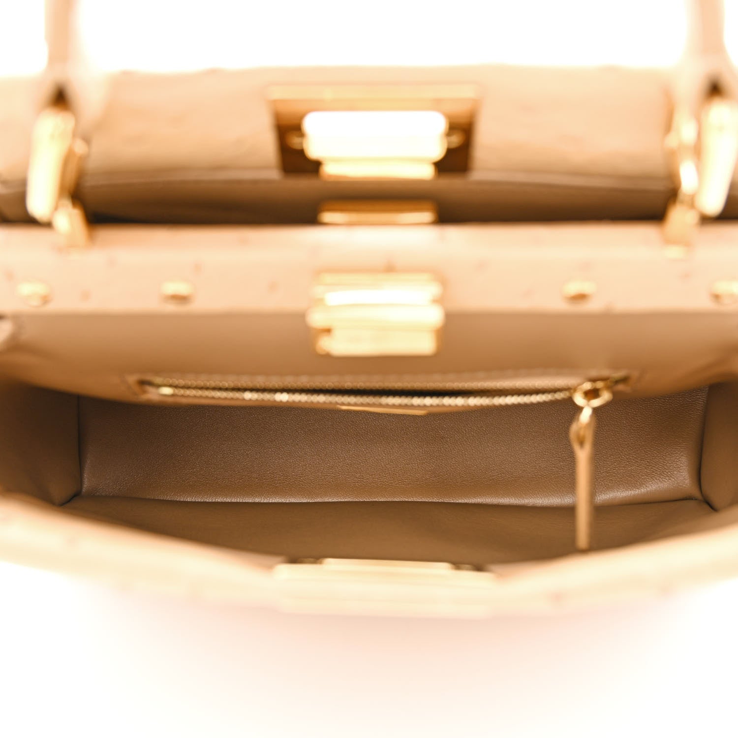Fendi Ostrich Shiny Nappa Mini Peekaboo Iconic Satchel Cuoio 6 of 12