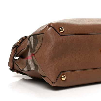 Burberry Grainy Calfskin House Check Medium Banner Tote Tan 13 of 15