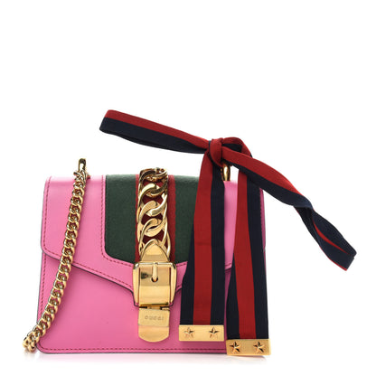 Gucci Vitello Fontanella Web Mini Sylvie Chain Shoulder Bag Pink Tropical Flower 1 of 13