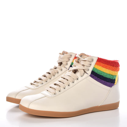 Gucci Calfskin Mens Bambi Rainbow High Top Sneakers 8.5 Mystic White 3 of 10