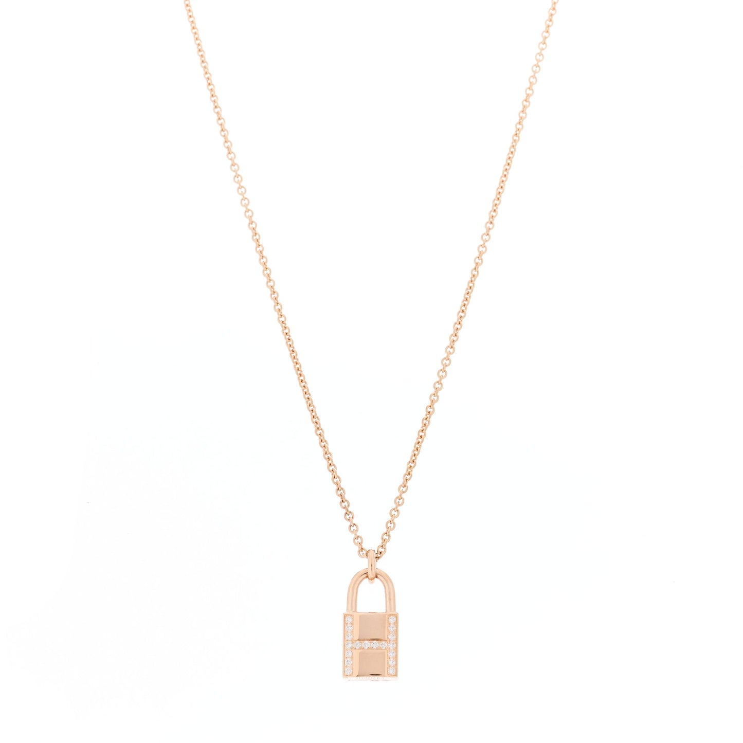 18K Rose Gold Diamond Amulettes Cadenas Pendant Necklace