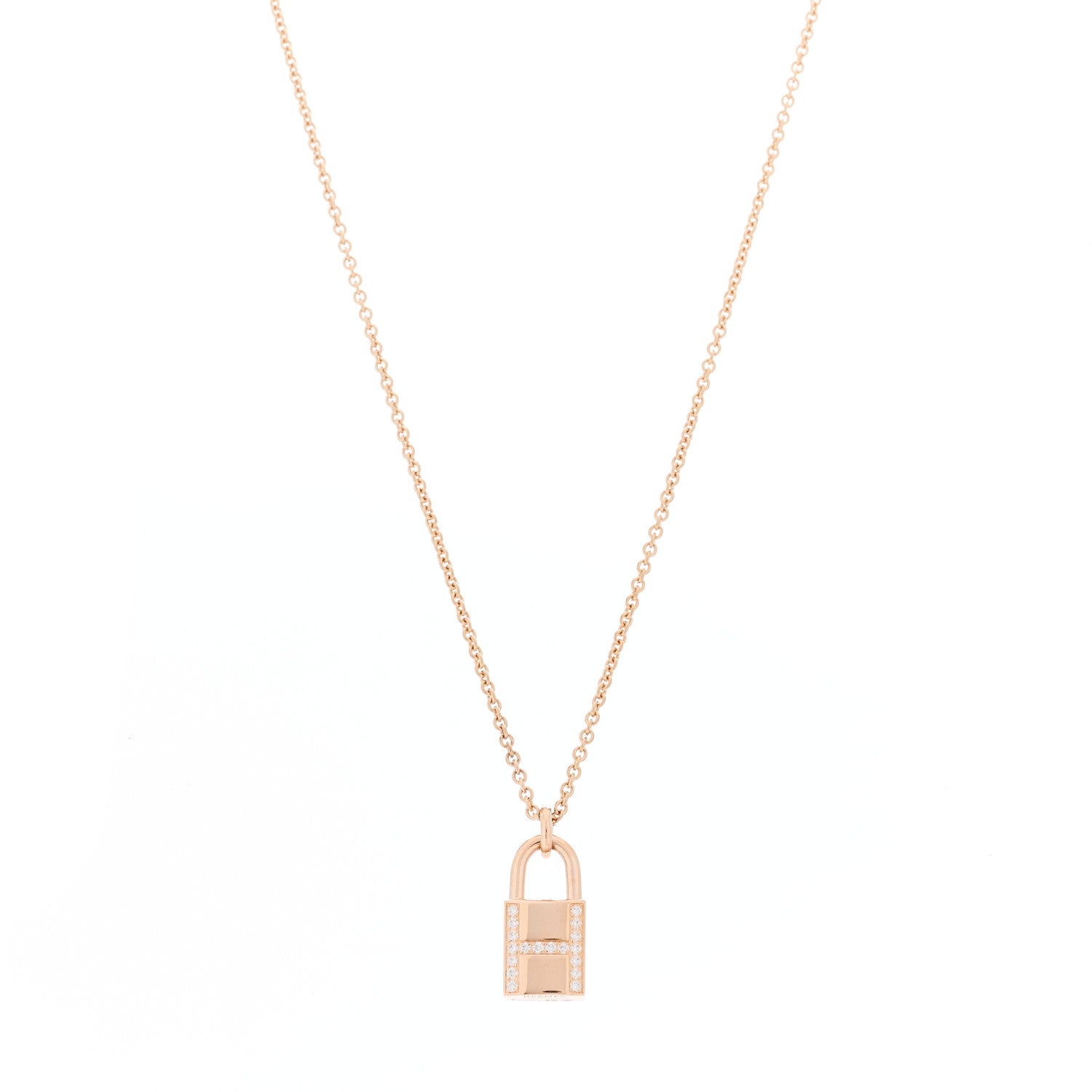 Hermes 18K Rose Gold Diamond Amulettes Cadenas Pendant Necklace 1 of 6