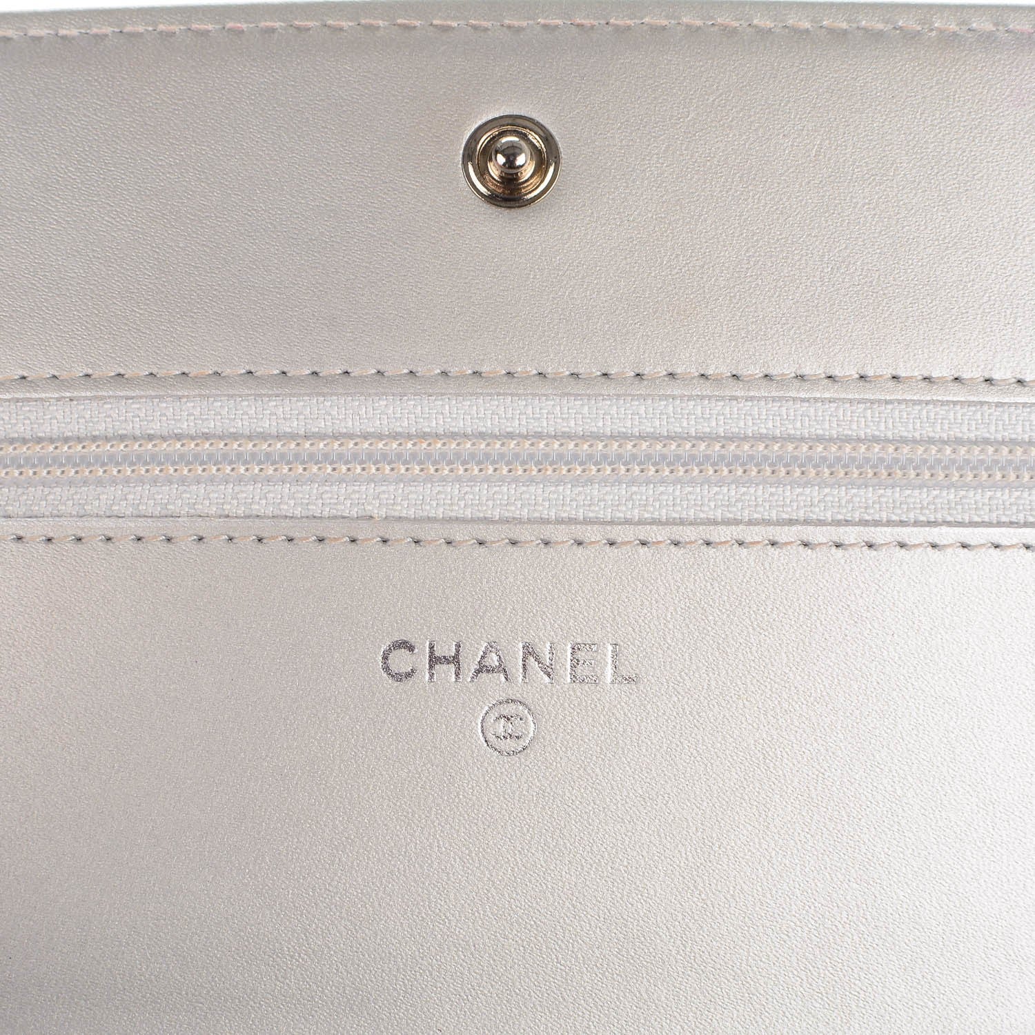 Chanel Metallic Patent Calfskin Quilted Boy Wallet on Chain WOC Silver 6 of 8