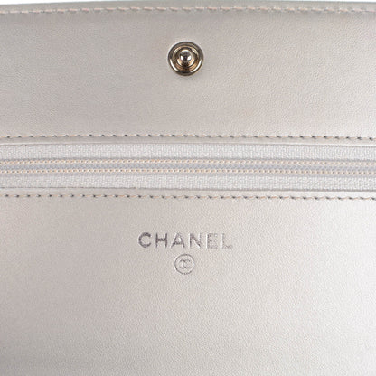 Chanel Metallic Patent Calfskin Quilted Boy Wallet on Chain WOC Silver 6 of 8