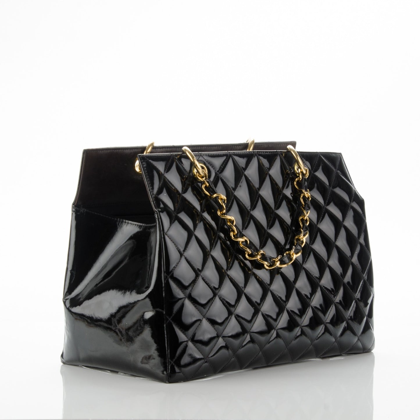 Patent Quilted Grand Shopping Tote GST Black