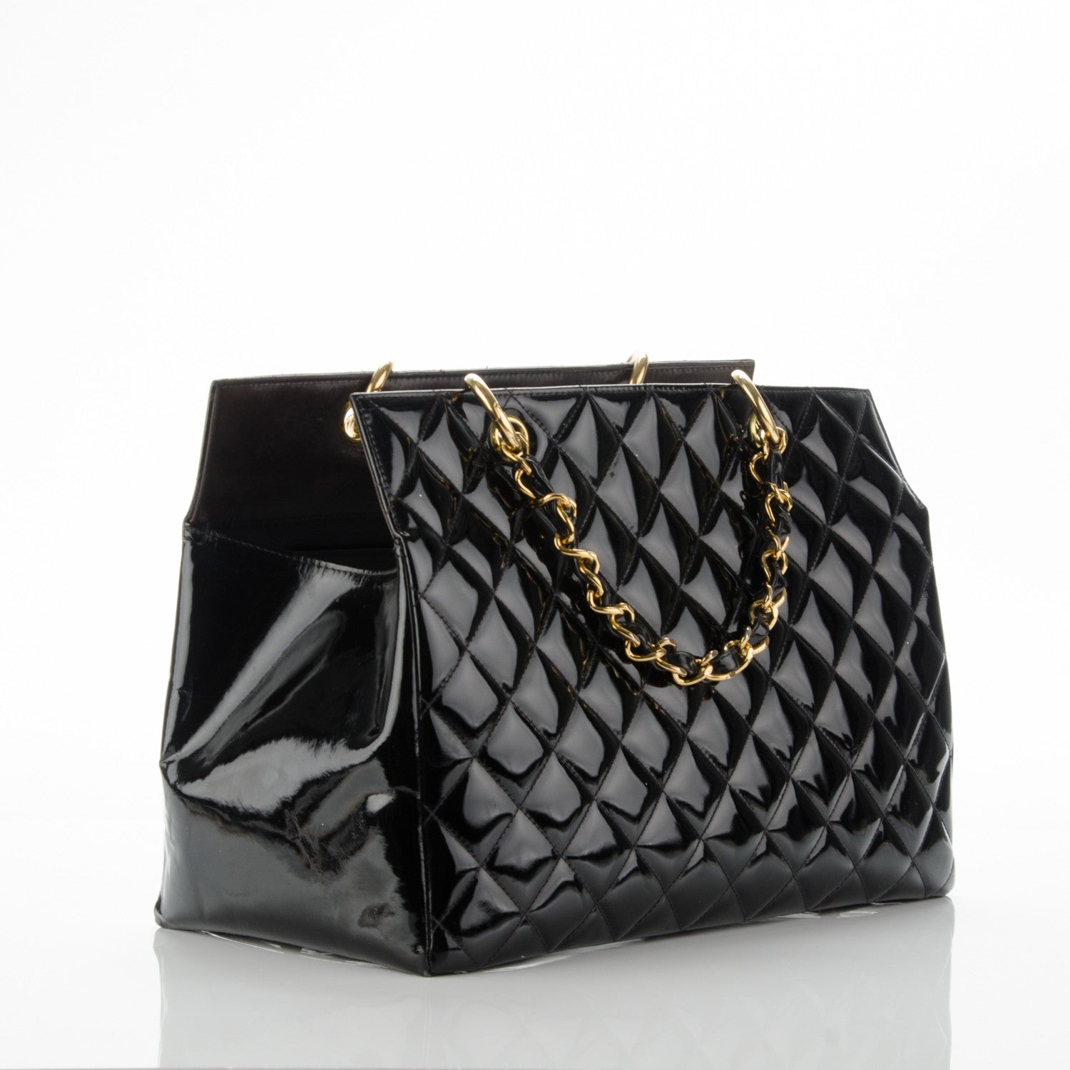 Chanel Patent Quilted Grand Shopping Tote GST Black 3 of 8