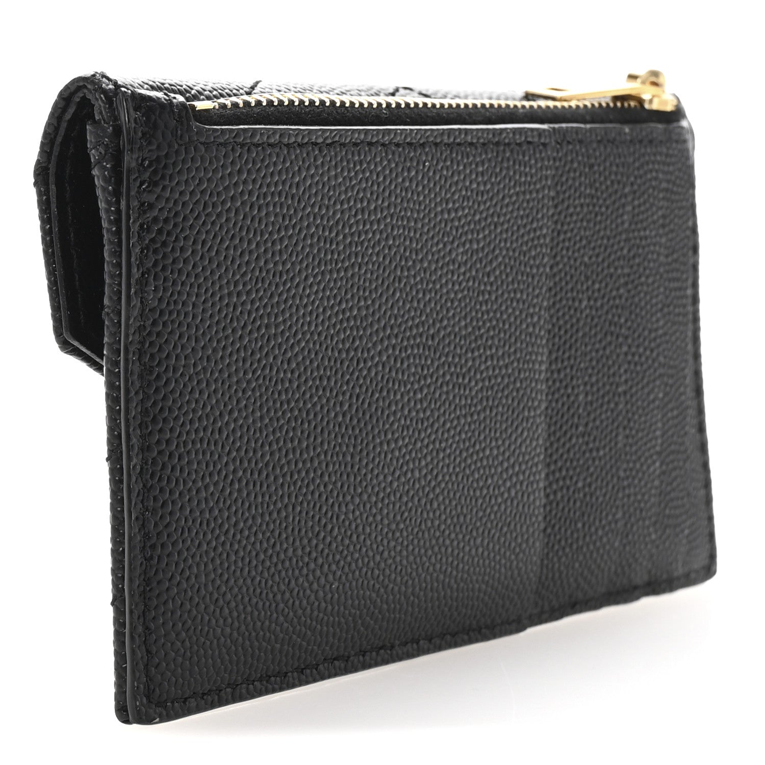 Saint Laurent Grain De Poudre Matelasse Chevron Monogram Compact Wallet Black 3 of 6