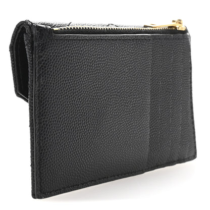Saint Laurent Grain De Poudre Matelasse Chevron Monogram Compact Wallet Black 3 of 6