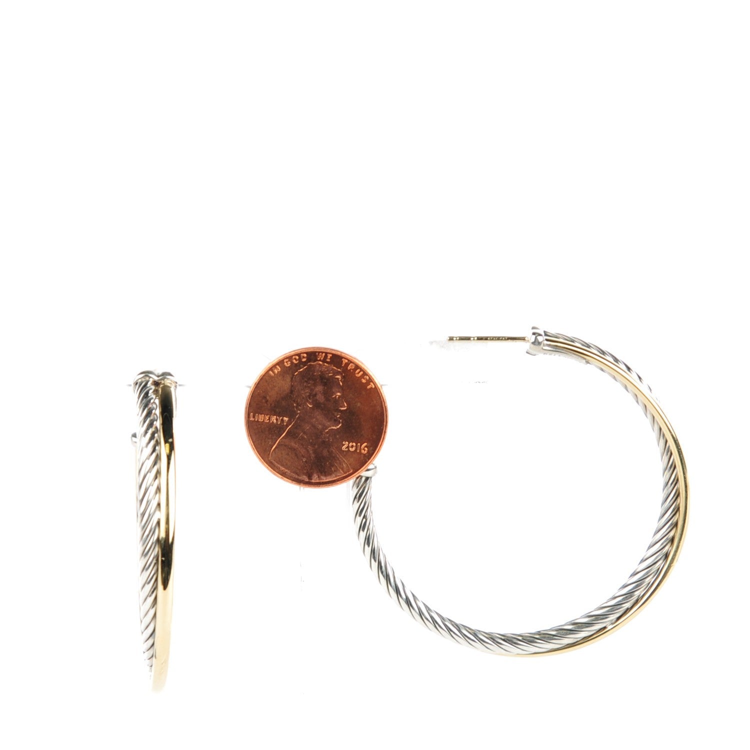 David Yurman Sterling Silver 18K Yellow Gold 44mm Extra Large Crossover Cable Hoop Earrings 3 of 4
