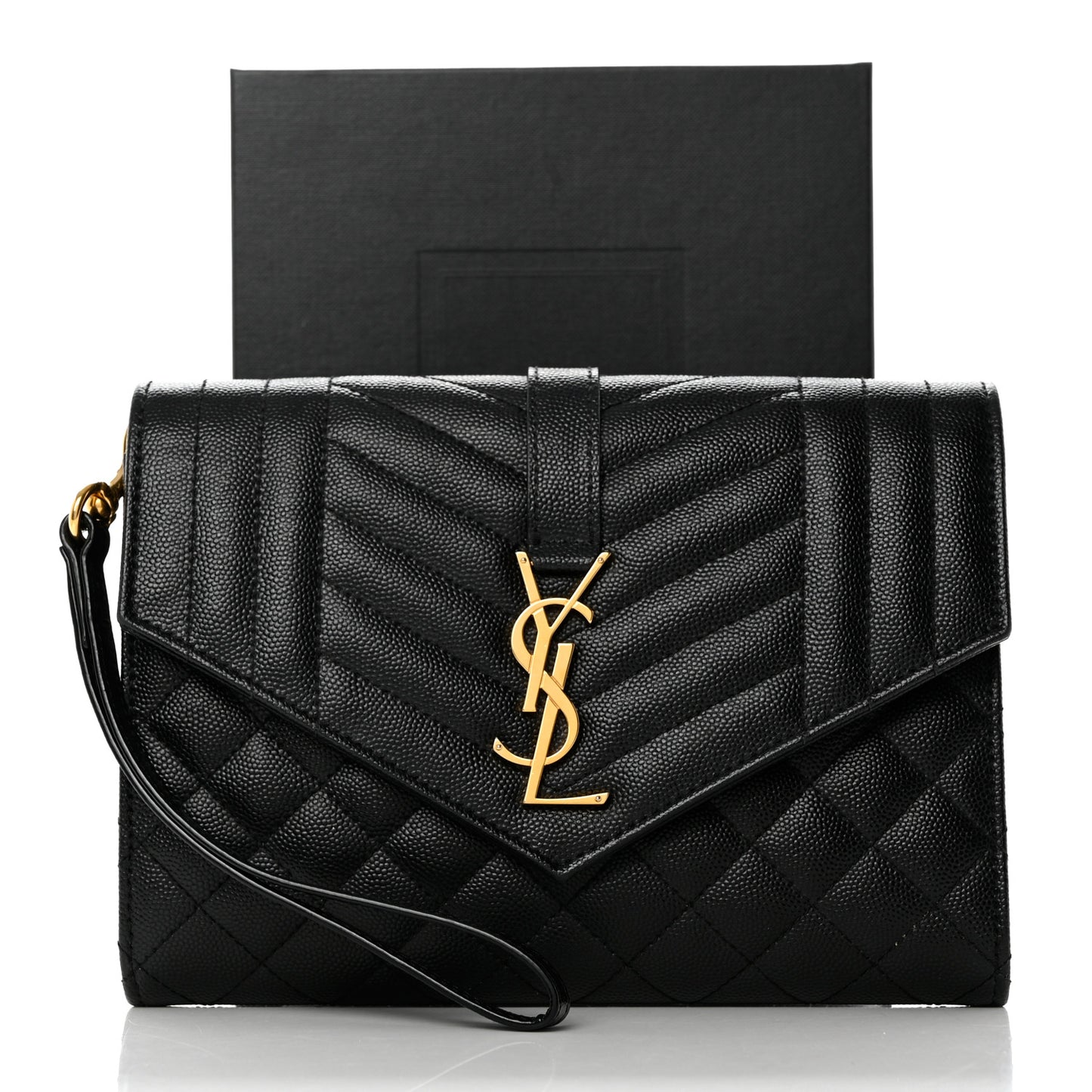 Grain De Poudre Textured Mixed Matelasse Triquilt Monogram Clutch Black