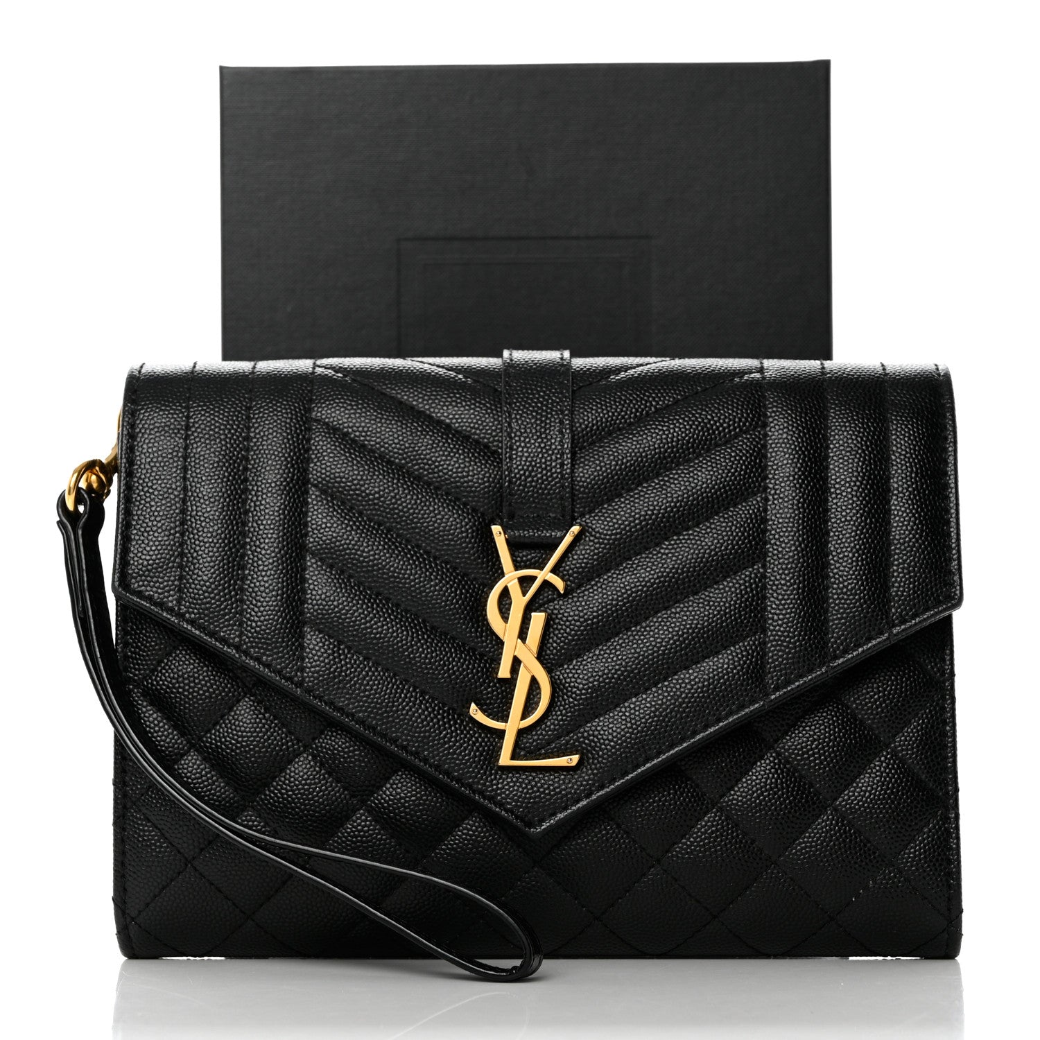 Saint Laurent Grain De Poudre Textured Mixed Matelasse Triquilt Monogram Clutch Black 8 of 8