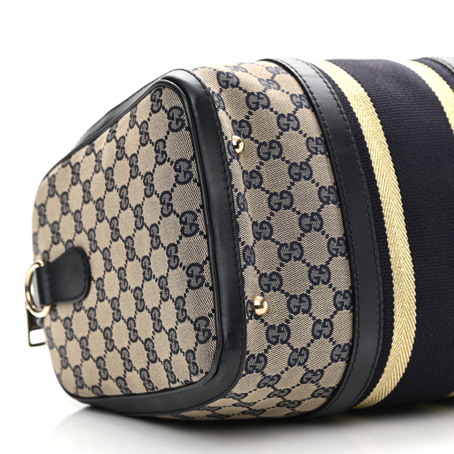 Gucci Monogram Vintage Web Medium Boston Gold Navy 9 of 15
