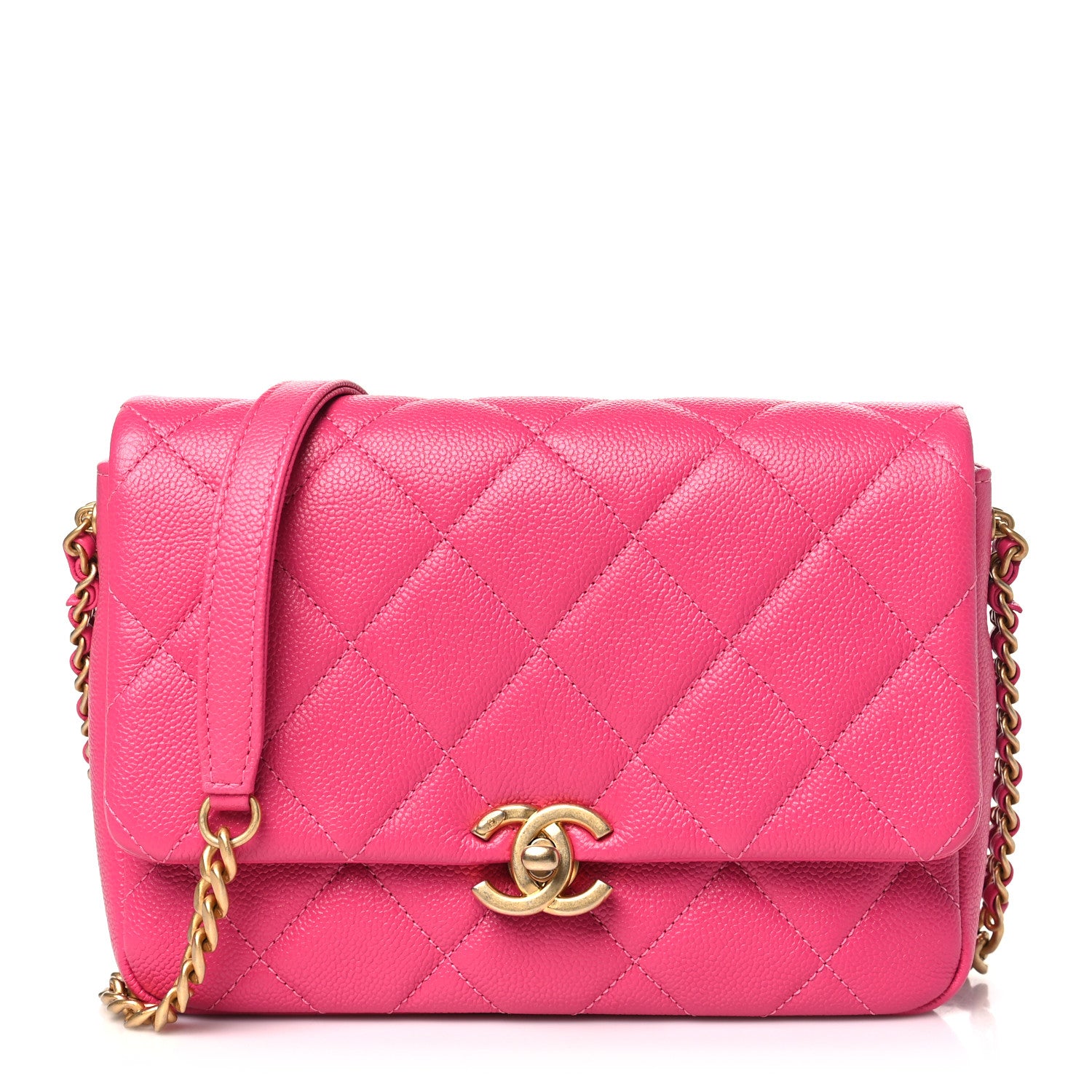 Chanel Shiny Caviar Quilted Small Chain Melody Flap Dark Pink 1 of 10