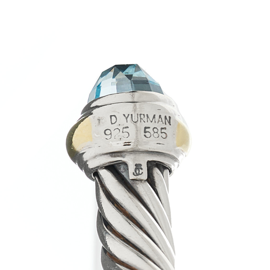David Yurman Sterling Silver 14K Yellow Gold Blue Topaz 7mm Cable Classics Bracelet 3 of 3