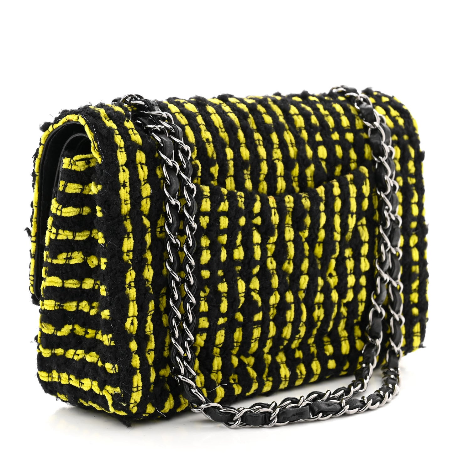 Tweed Quilted Medium Double Flap Yellow Black