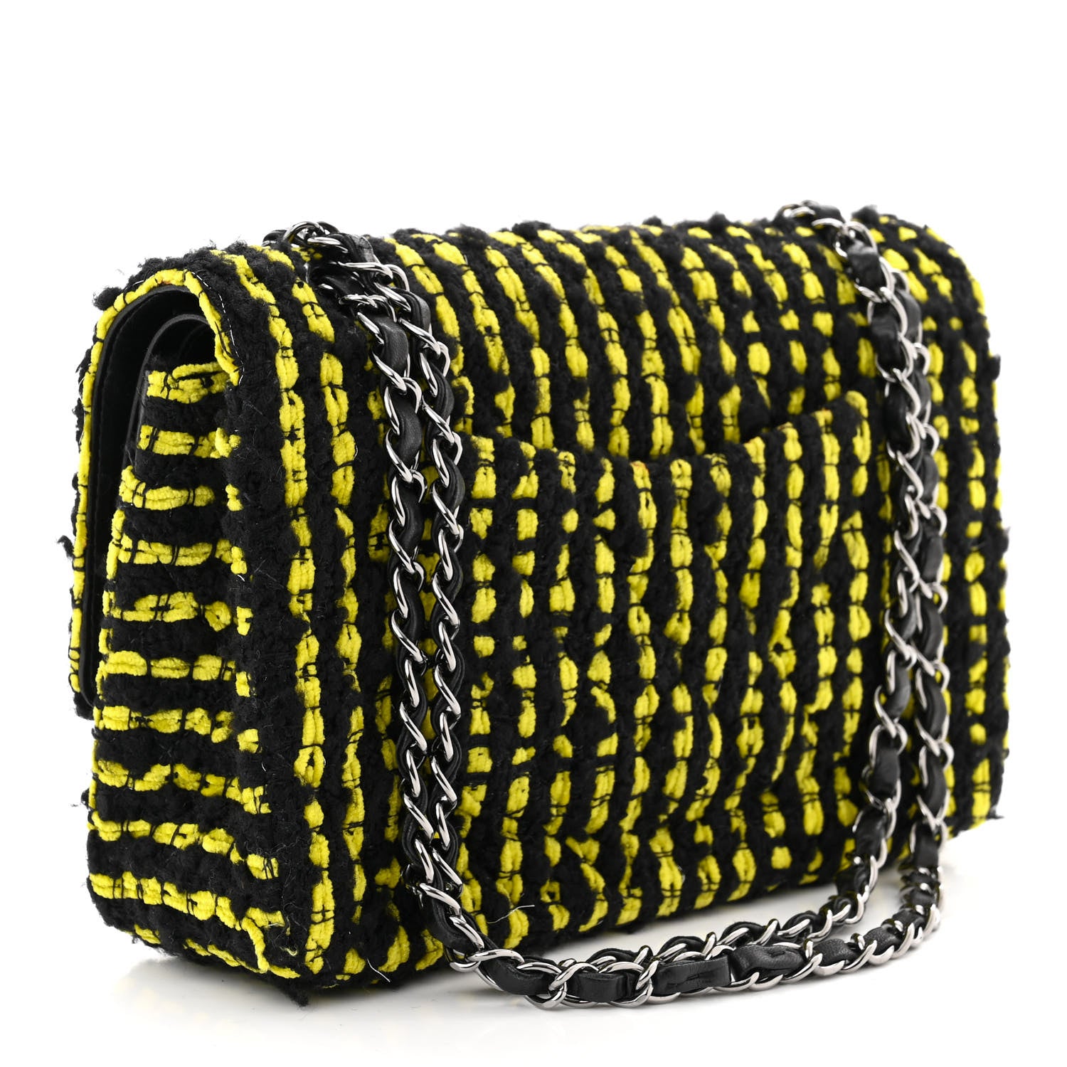 Chanel Tweed Quilted Medium Double Flap Yellow Black 3 of 12